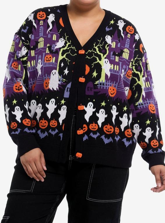 hot topic Social Collision Halloween Haunted House Girls Cardigan Plus Size MULTI