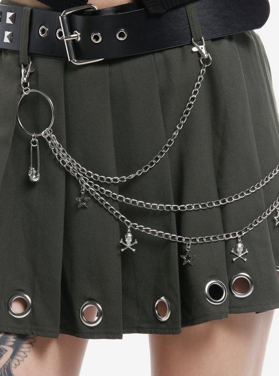 Hot Topic Social Collision Olive Grommet Pleated Skirt With Belt BLACK