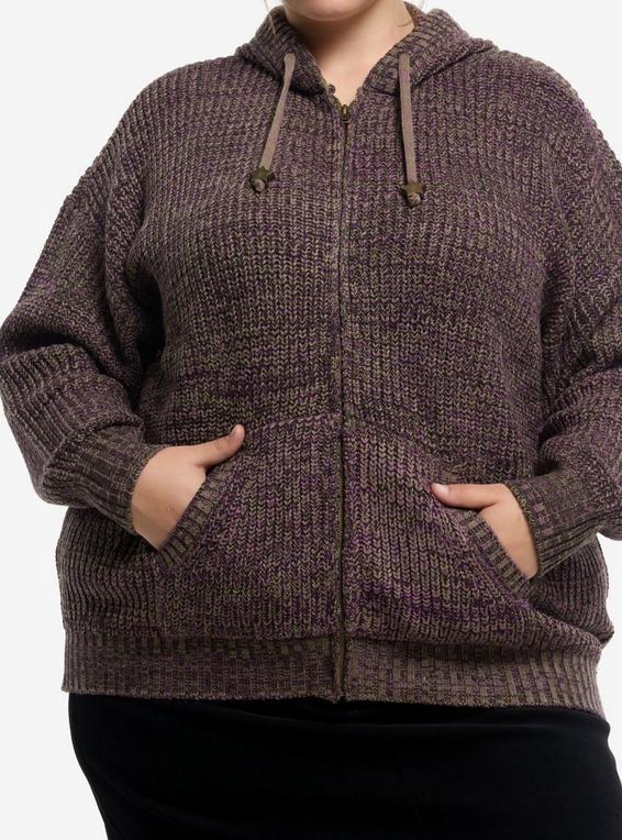 hot topic Social Collision Purple & Green Knit Girls Hoodie Plus Size MULTI