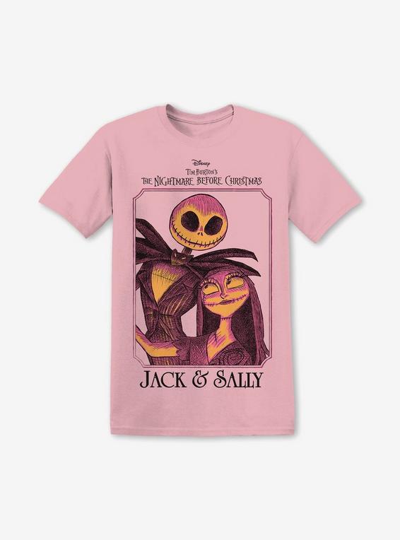 hot topic The Nightmare Before Christmas Jack & Sally Pink Portrait T-Shirt MULTI
