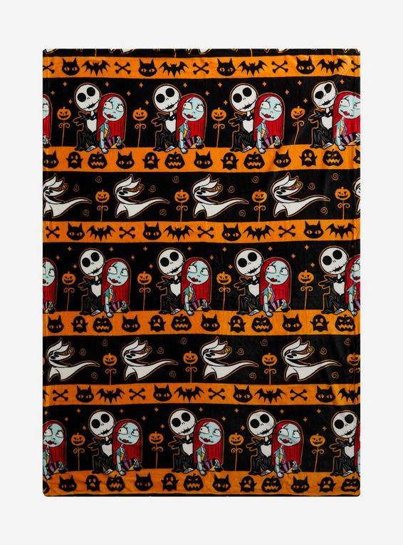 hot topic The Nightmare Before Christmas Jack & Sally Stripe Throw Blanket