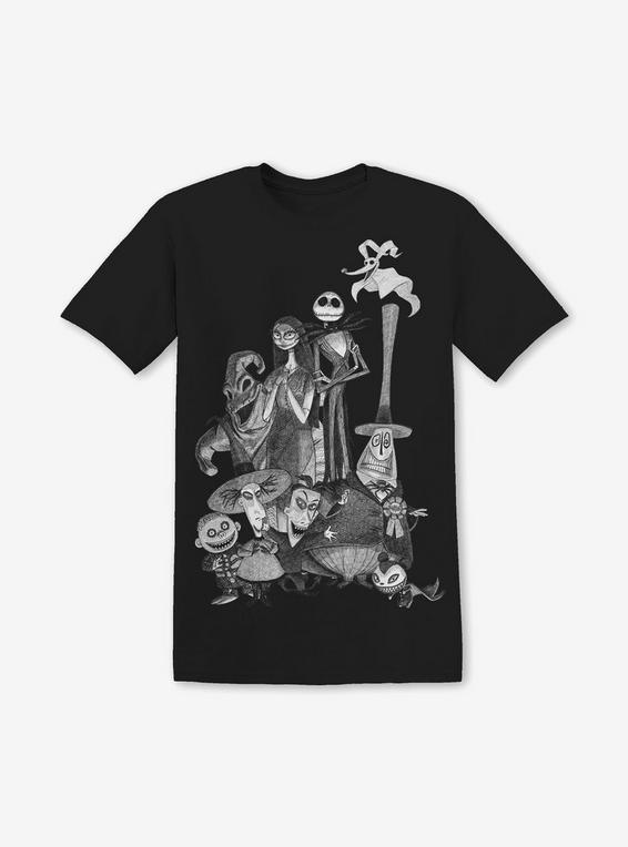hot topic The Nightmare Before Christmas Monochrome Group T-Shirt