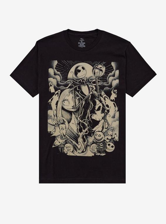 hot topic The Nightmare Before Christmas Tonal Group Poster T-Shirt BLACK