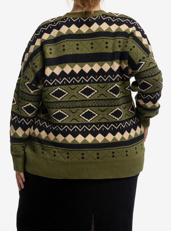 Hot Topic Thorn & Fable Green Black & Cream Geometric Girls Cardigan Plus Size GREEN