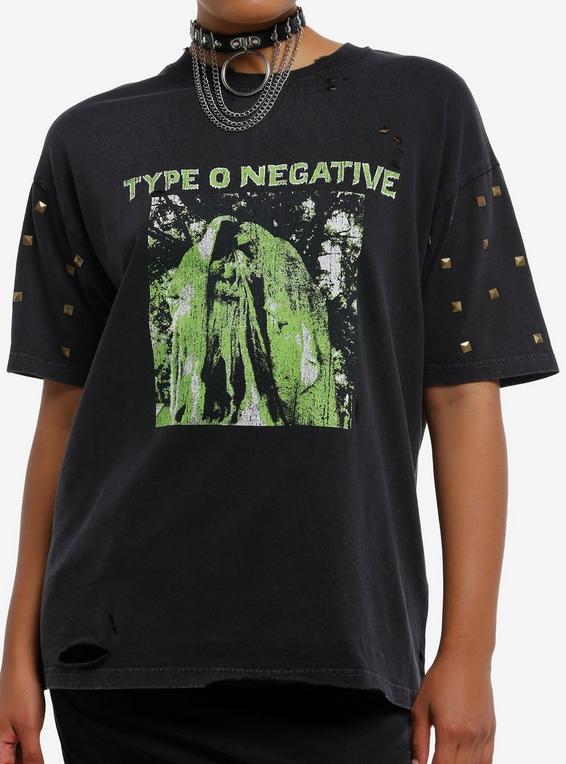 hot topic Type O Negative Studded Distressed T-Shirt MULTI
