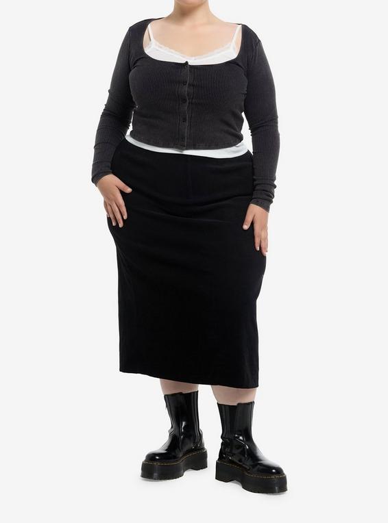 Hot Topic Washed Black & White Lace Cami Girls Crop Twofer Long-Sleeve Top Plus Size