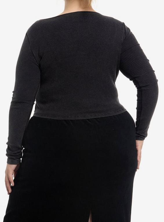 Hot Topic Washed Black & White Lace Cami Girls Crop Twofer Long-Sleeve Top Plus Size