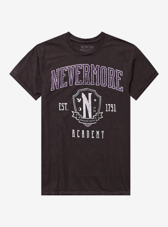hot topic Wednesday Nevermore Academy Varsity T-Shirt BLACK