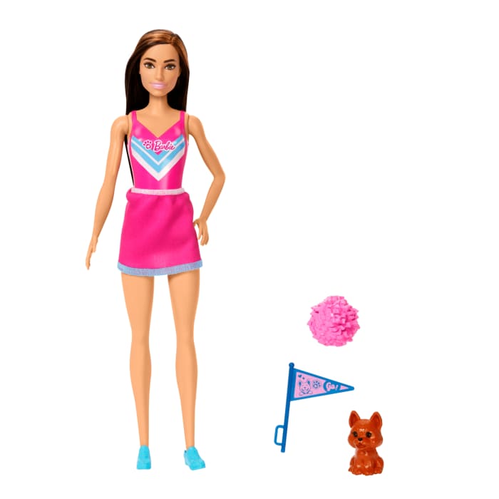 Hot Wheels Barbie Cheerleader Fashion Doll In Cheerleader Uniform Includes Pom Pom Flag And Puppy Mascot