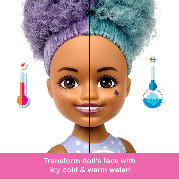 Hot Wheels Barbie Chelsea Pop Reveal Treat Series Doll With 5 Surprises Including Scent & Pet