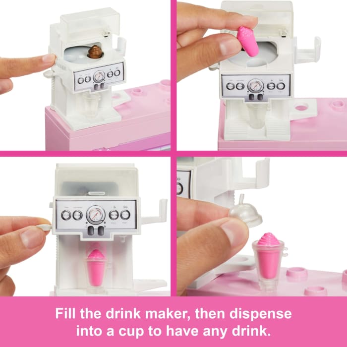 hot wheels Barbie Coffee Shop Playset With Blonde Barista Doll Working Coffee Maker & 10+ Accessories