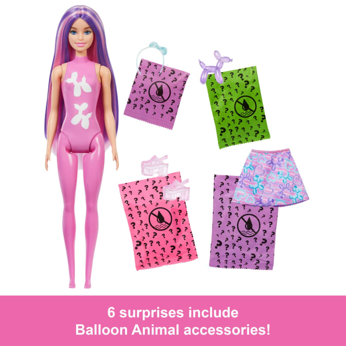Hot Wheels Barbie Color Reveal Balloon Animals Series Doll & Accessories With 6 Surprises