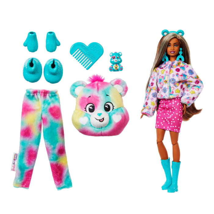 Hot Wheels Barbie Cutie Reveal Care Bears Doll & Accessories Series 2 Good Vibes Bear With 10 Surprises