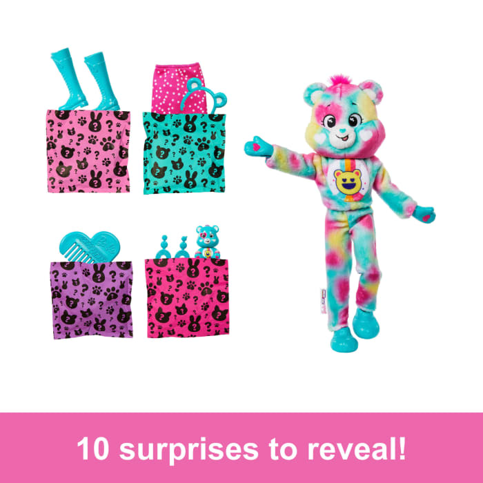 hot wheels Barbie Cutie Reveal Care Bears Doll & Accessories Series 2 Good Vibes Bear With 10 Surprises