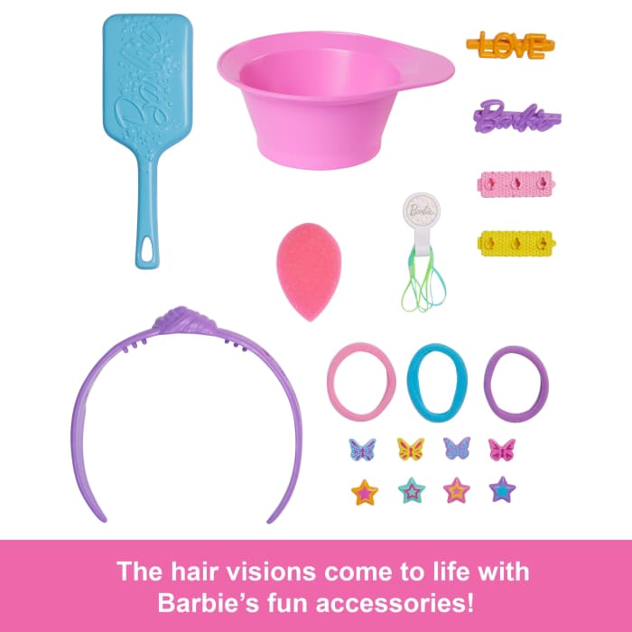 Hot Wheels Barbie Doll Styling Head Brown Hair With 20+ Hair Styling Accessories