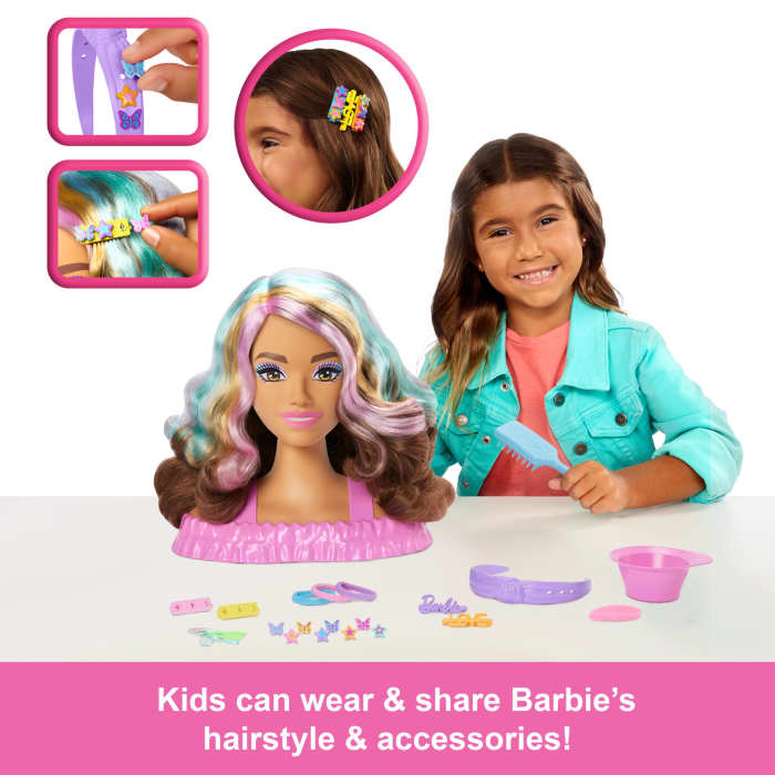hot wheels Barbie Doll Styling Head Brown Hair With 20+ Hair Styling Accessories