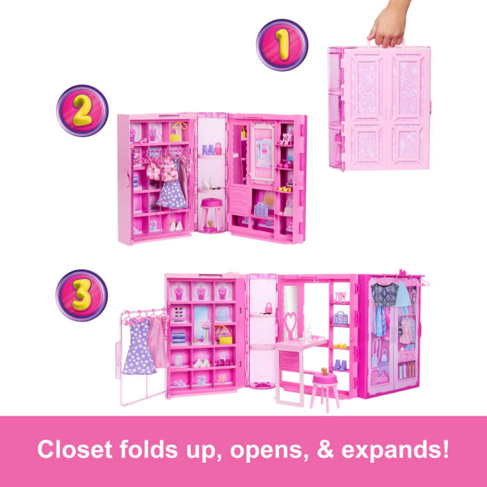 Hot Wheels Barbie Dream Closet Toy Playset With Clothes & Accessories 3-Ft-Wide With 25+ Pieces