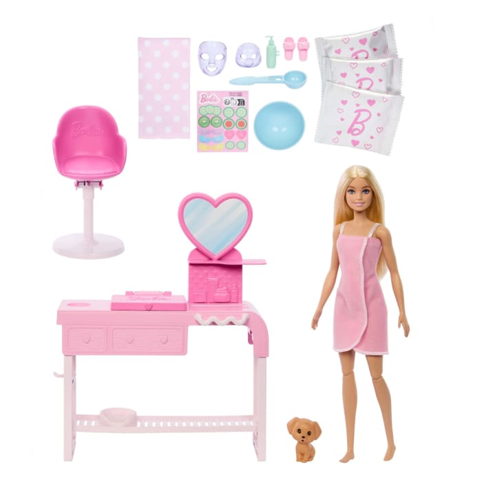 Hot Wheels Barbie Face Mask Toy Playset & Doll With 10+ Spa Accessories Including 3 Powder Packs To Make Dough Masks