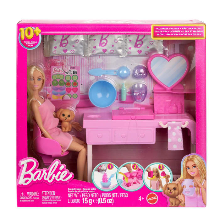 Hot Wheels Barbie Face Mask Toy Playset & Doll With 10+ Spa Accessories Including 3 Powder Packs To Make Dough Masks