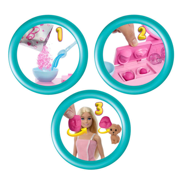hot wheels Barbie Face Mask Toy Playset & Doll With 10+ Spa Accessories including 3 Powder Packs To Make Dough Masks