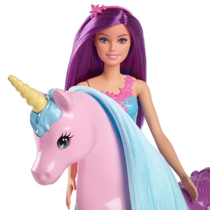 hot wheels Barbie Fantasy Doll & Unicorn Toy Set - includes Saddle Brush & Accessories