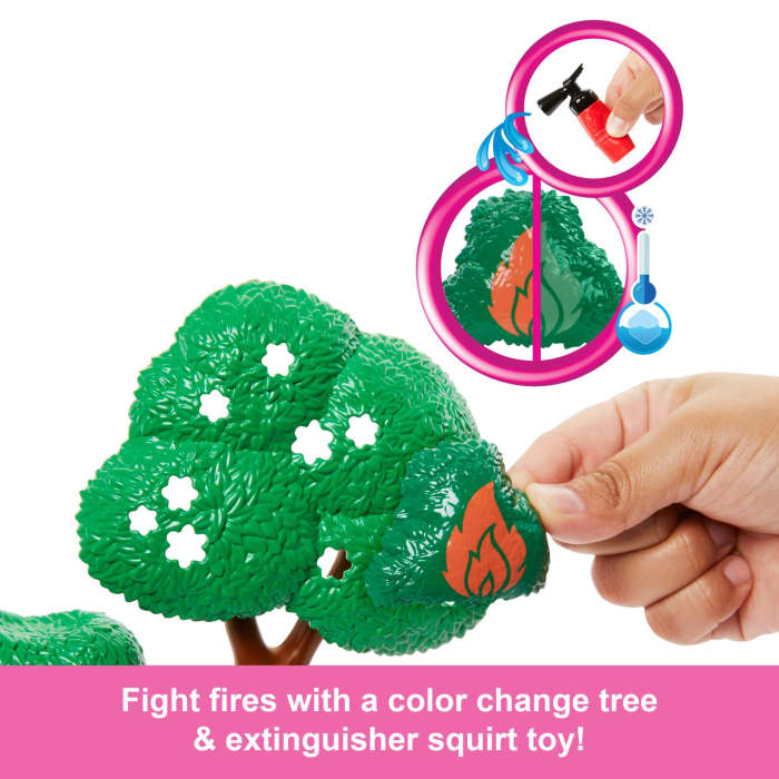 Hot Wheels Barbie Firefighter Playset With Blonde Fashion Doll Fire Station 2 Pets & 10+ Accessories