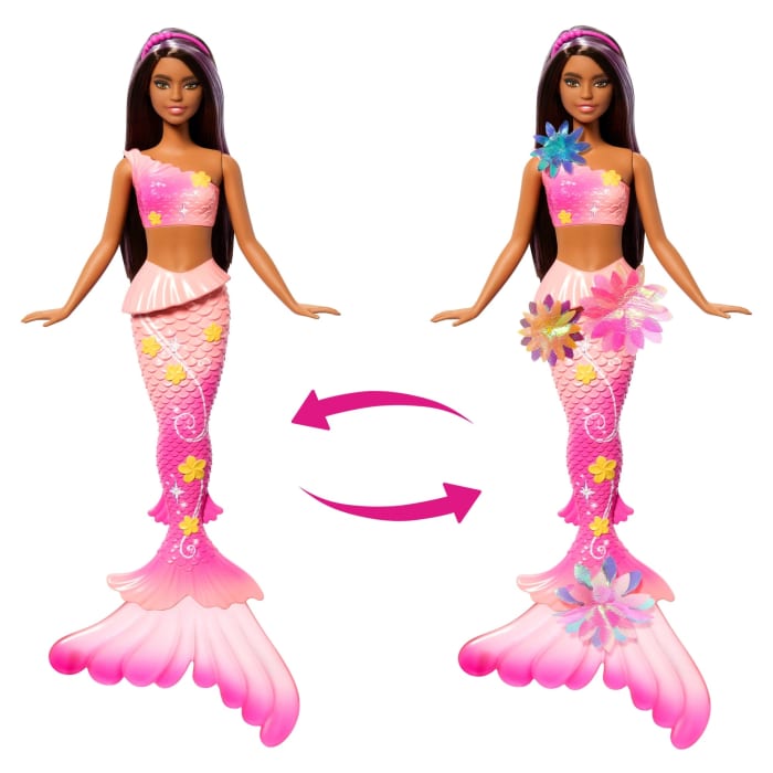 Hot Wheels Barbie Flower Magic Mermaid Toy Doll With Surprise Blooming Flowers Feature & Pearl Headband Accessory