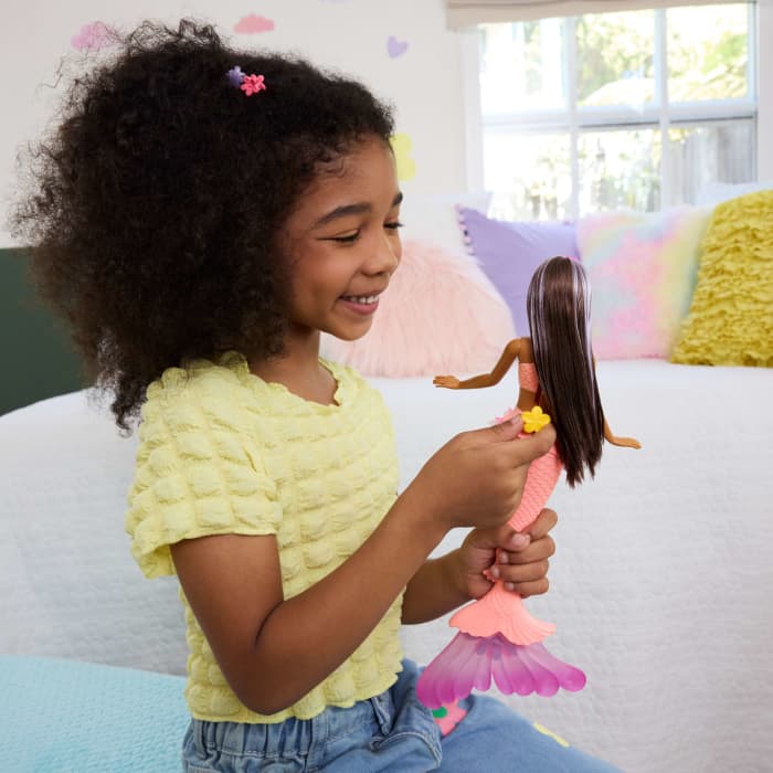 hot wheels Barbie Flower Magic Mermaid Toy Doll With Surprise Blooming Flowers Feature & Pearl Headband Accessory