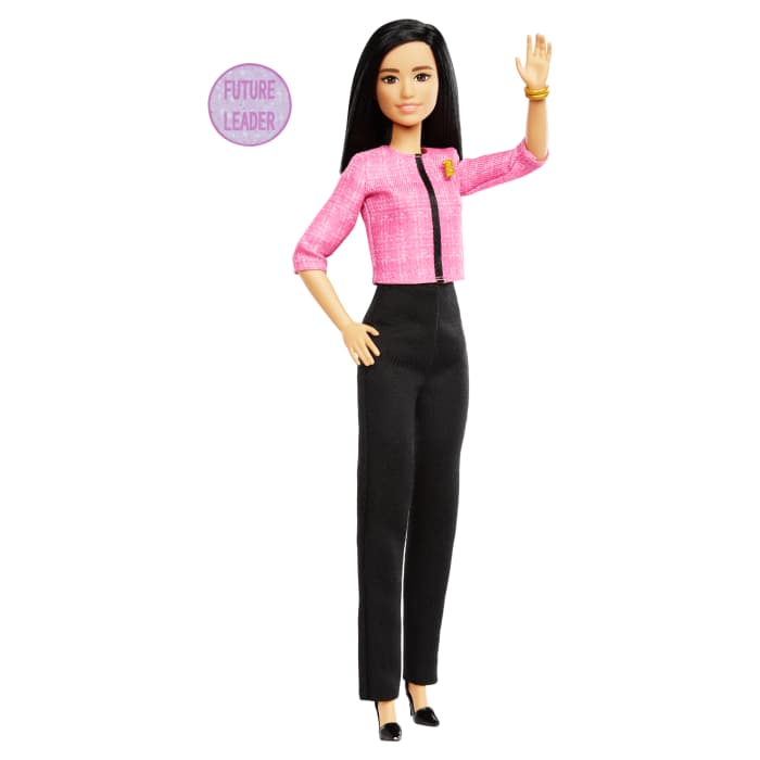 Hot Wheels Barbie Future Leader Doll With Black Hair 2 Golden Bracelets & Pin Includes Sticker