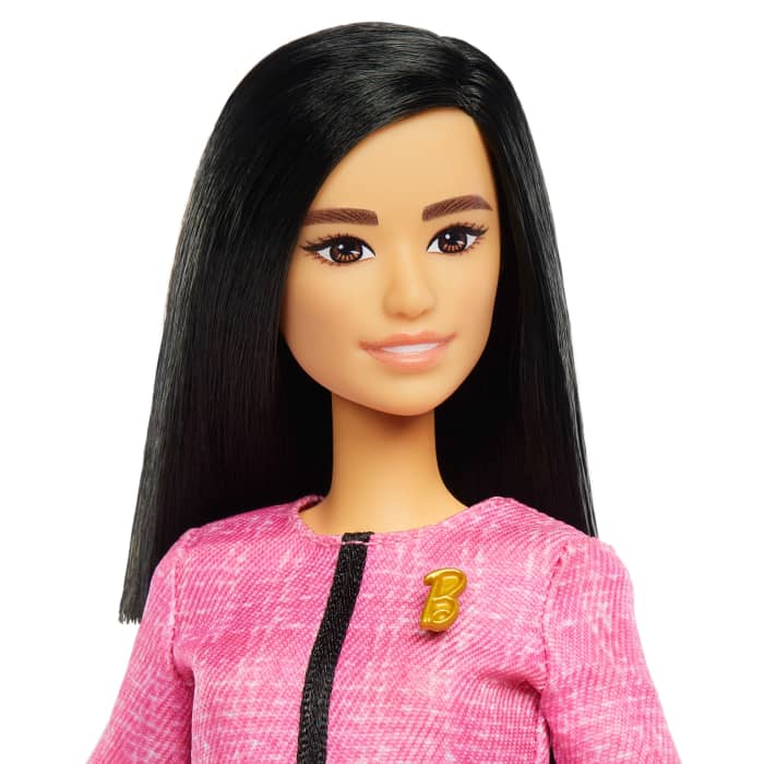 hot wheels Barbie Future Leader Doll With Black Hair 2 Golden Bracelets & Pin Includes Sticker