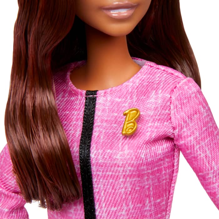 Hot Wheels Barbie Future Leader Doll With Light Brown Hair 2 Golden Bracelets & Pin Includes Sticker