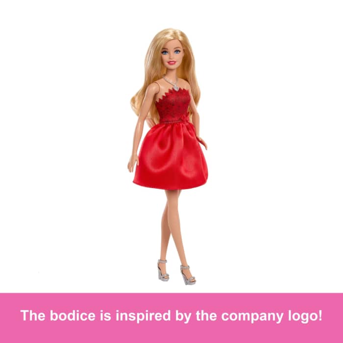 Hot Wheels Barbie Mattel 80Th Anniversary Ruby-Red Celebration Fashion Doll Wearing Red Dress With Accessories