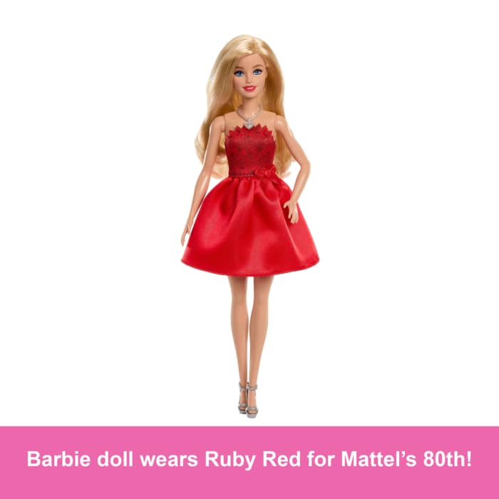 hot wheels Barbie Mattel 80Th Anniversary Ruby-Red Celebration Fashion Doll Wearing Red Dress With Accessories