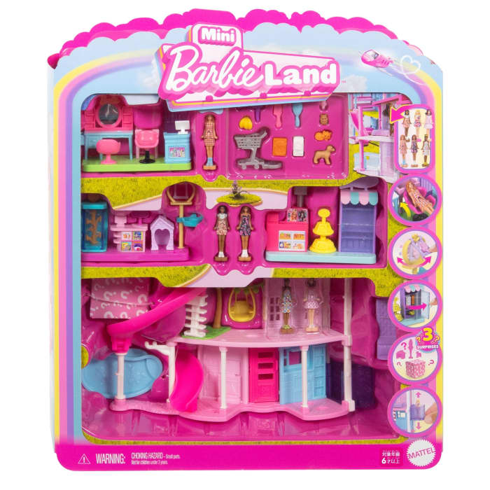 Hot Wheels Barbie Mini Barbie Land Doll House Playsets With 1.5-Inch Doll Furniture & Accessories
