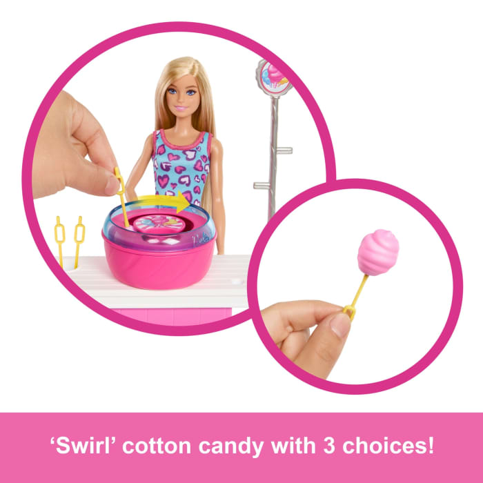 Hot Wheels Barbie Mysteries: Beach Detectives Barbie “Malibu” Doll Cotton Candy Game Playset & Accessories