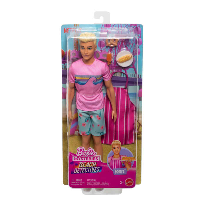 Hot Wheels Barbie Mysteries: Beach Detectives Ken Doll In Signature Outfit With Storytelling Accessories