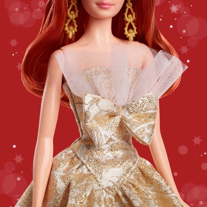 Hot Wheels Barbie Signature 2025 Holiday Barbie Fashion Doll Seasonal Collector Red Hair With Silver & Gold Gown