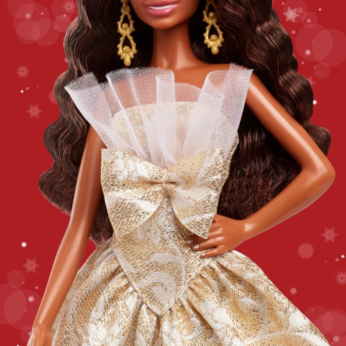 hot wheels Barbie Signature 2025 Holiday Barbie Fashion Doll Seasonal Collector Black Hair With Silver & Gold Gown