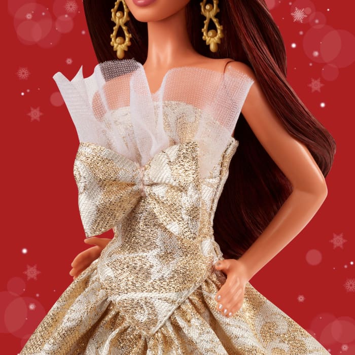 Hot Wheels Barbie Signature 2025 Holiday Barbie Fashion Doll Seasonal Collector Dark Brown Hair With Silver & Gold Gown