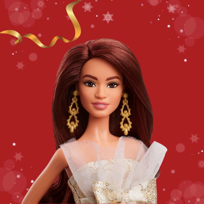 hot wheels Barbie Signature 2025 Holiday Barbie Fashion Doll Seasonal Collector Dark Brown Hair With Silver & Gold Gown