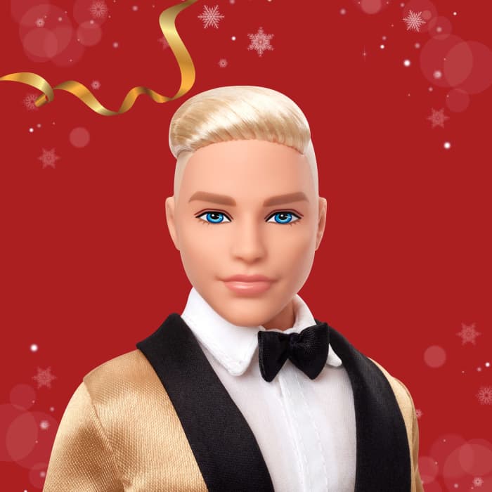 hot wheels Barbie Signature 2025 Holiday Blonde Ken Collectible Fashion Doll Wearing Full Suit With Golden Jacket