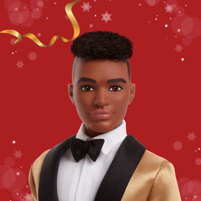 hot wheels Barbie Signature 2025 Holiday Dark Brown Hair Ken Collectible Fashion Doll Wearing Full Suit With Golden Jacket