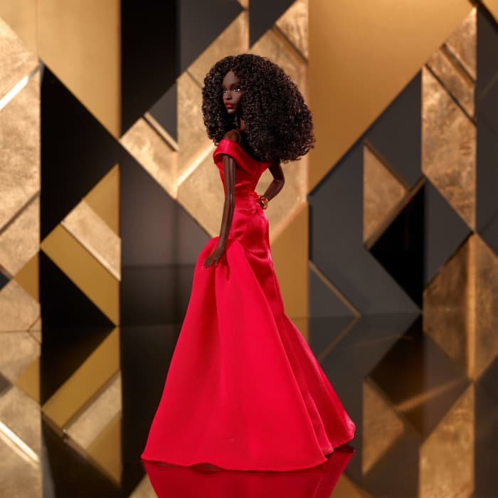 Hot Wheels Barbie Signature Collectible Doll In Red Gown 45Th Anniversary Black Barbie By Kitty Black Perkins