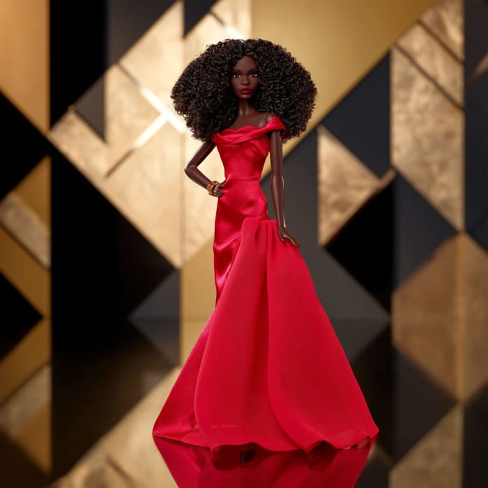 hot wheels Barbie Signature Collectible Doll in Red Gown 45Th Anniversary Black Barbie By Kitty Black Perkins