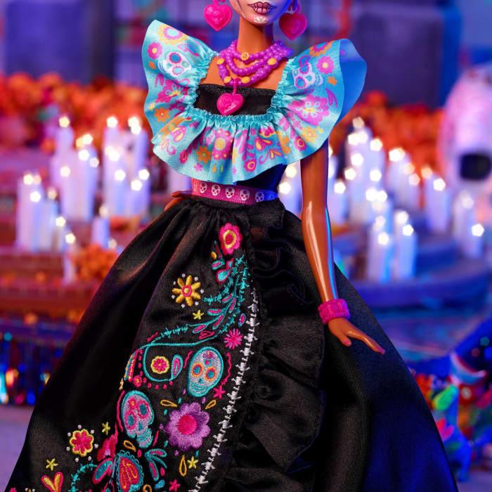 Hot Wheels Barbie Signature Día De Muertos 2024 Collectible Doll In Ruffled Black Gown