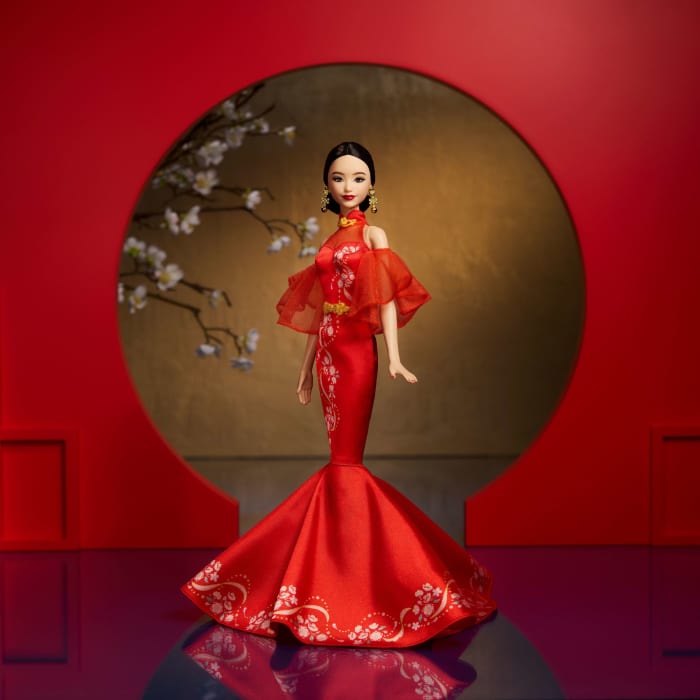 hot wheels Barbie Signature Lunar New Year Barbie Doll Collectible With Qipao Dress & Golden Accessories