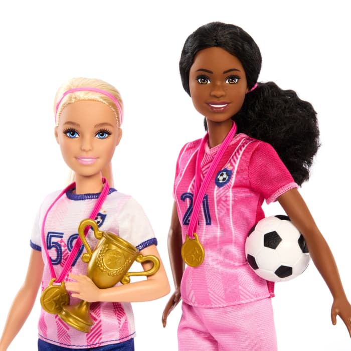 Hot Wheels Barbie Soccer Playset With 2 Dolls & 15 Accessories Including 2 Nets 2 Soccer Balls & More