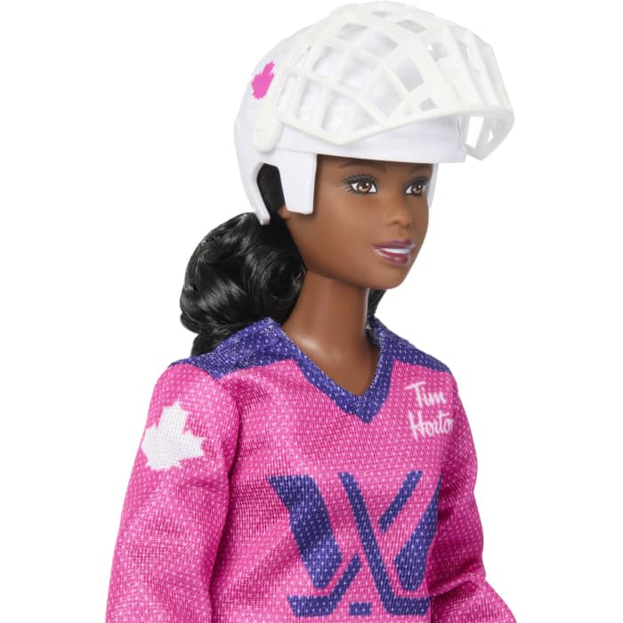 Hot Wheels Barbie Tim Hortons PWHL Fashion Doll In Pink Purple & Teal Hockey Jersey Includes Hockey Accessories