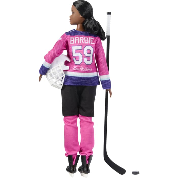 Hot Wheels Barbie Tim Hortons PWHL Fashion Doll In Pink Purple & Teal Hockey Jersey Includes Hockey Accessories