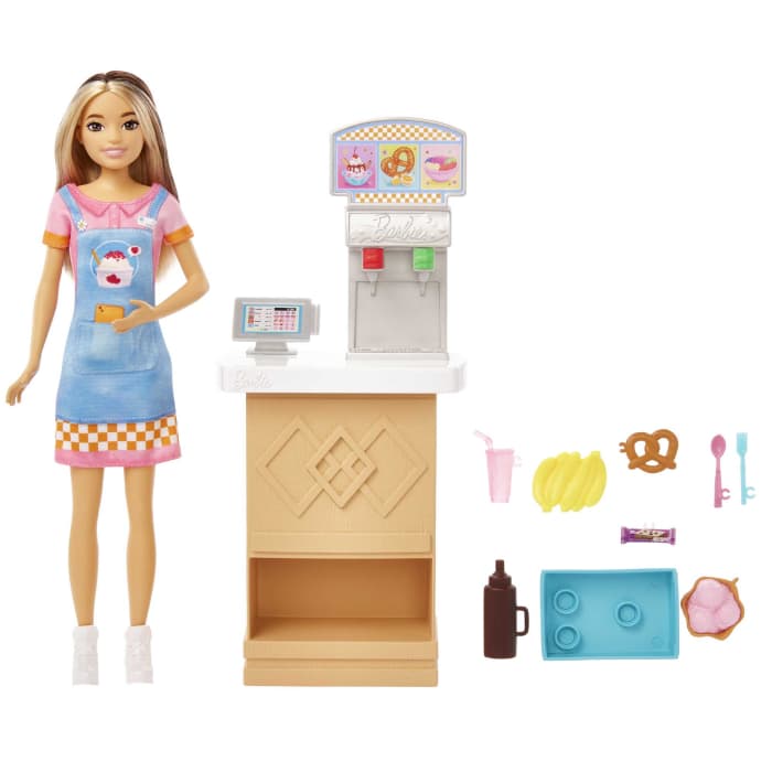Hot Wheels Barbie Toys Skipper Doll And Snack Bar Playset With Color-Change Feature And Accessories First Jobs